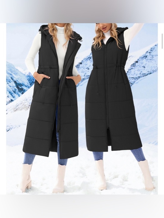Jackets & Blazers - Women's Long Quilted Vest Hooded Maxi Length Sleeveless Puffer Vest Padded L